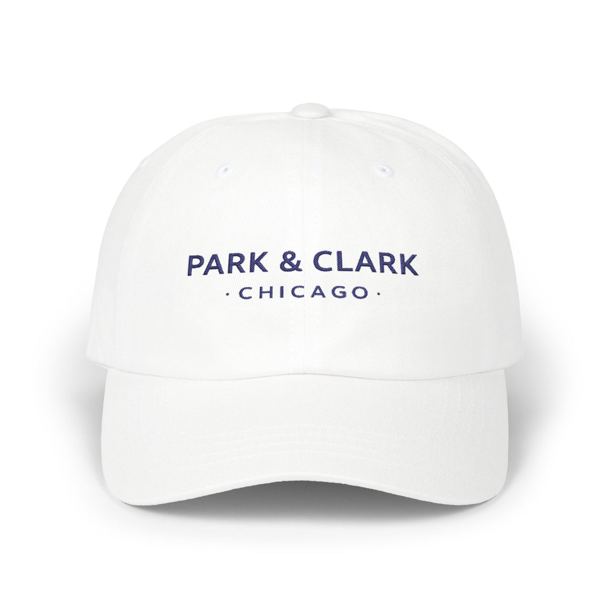 Park & Clark Chicago embroidered Dad Cap | White baseball hat