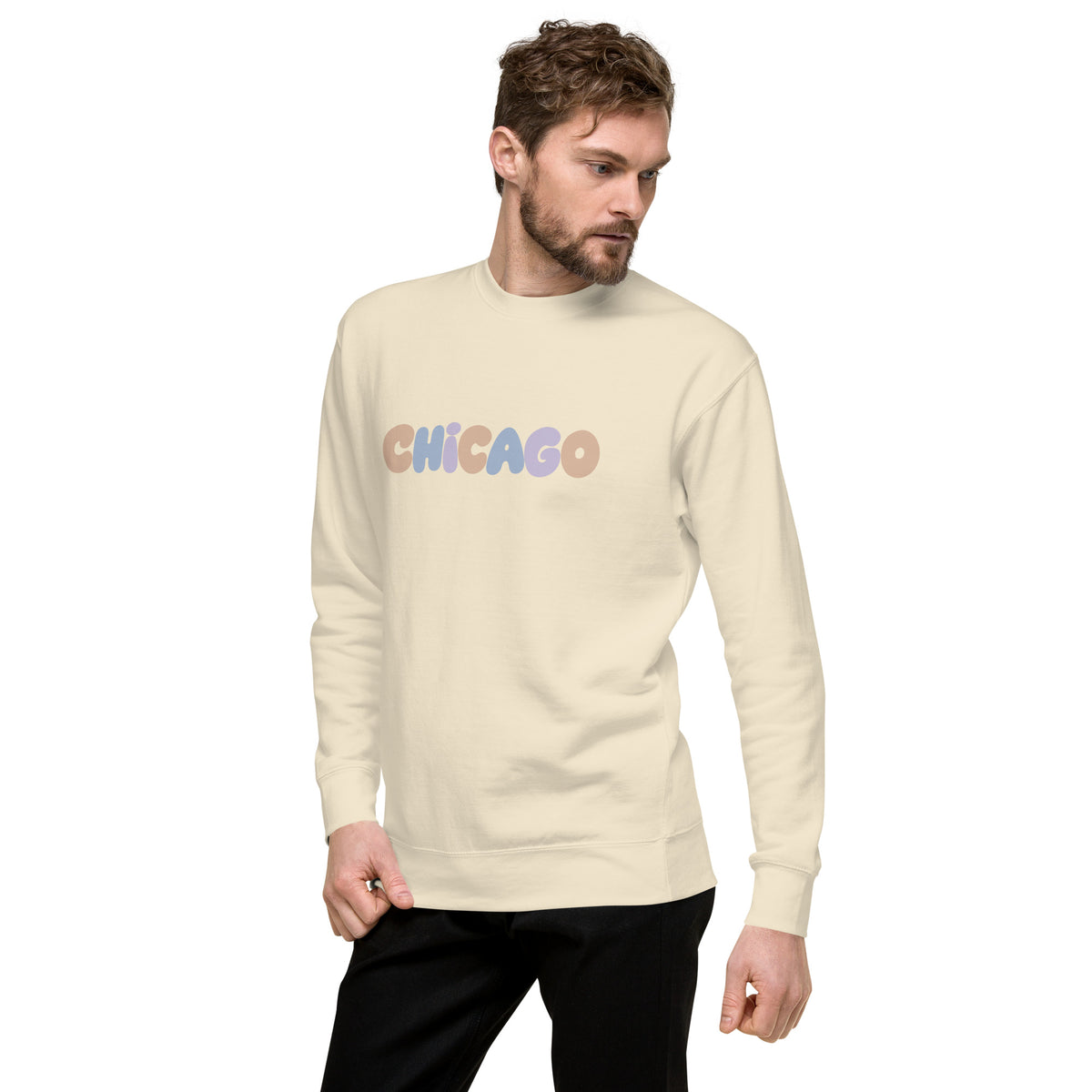 Chicago Block Party Crewneck Sweatshirt in Bone, left front view