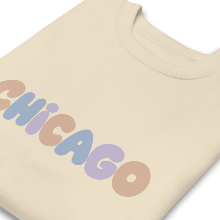 Chicago Block Party Crewneck Sweatshirt in Bone, close-up of the chest print