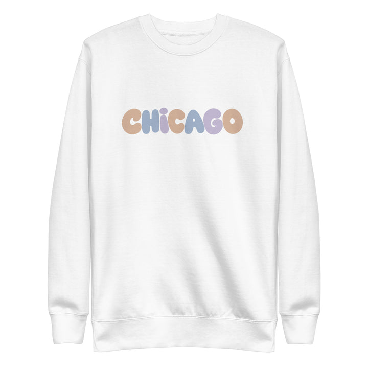 Chicago Block Party Crewneck Sweatshirt in White, front view